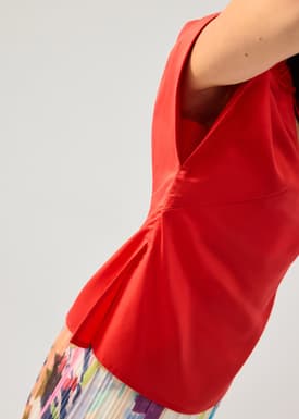 Lyocell Mandarin Collar Drop Shoulder Top