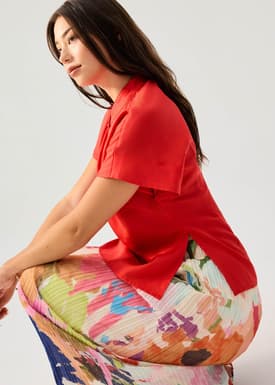 Lyocell Mandarin Collar Drop Shoulder Top