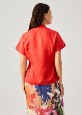 Lyocell Mandarin Collar Drop Shoulder Top