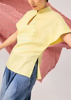 Lyocell Mandarin Collar Drop Shoulder Top