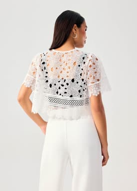 Floral Lace Ribbon Tie V-neck Shell Top