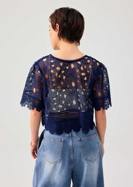 Floral Lace Ribbon Tie V-neck Shell Top