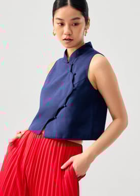 Scallop Edge Mandarin Collar Shell Top