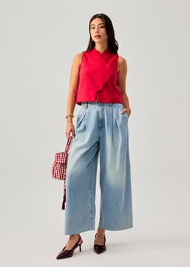 Scallop Edge Mandarin Collar Shell Top