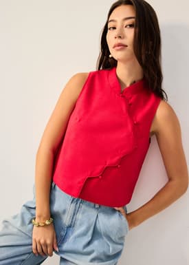 Scallop Edge Mandarin Collar Shell Top