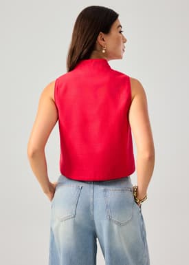 Scallop Edge Mandarin Collar Shell Top