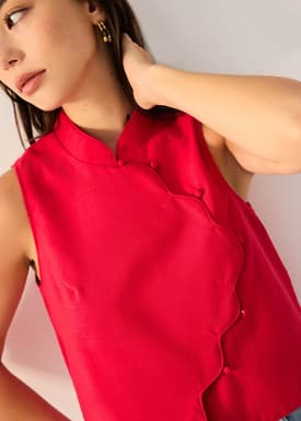 Scallop Edge Mandarin Collar Shell Top