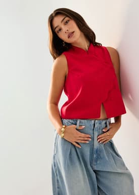 Scallop Edge Mandarin Collar Shell Top