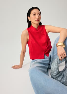 Scallop Edge Mandarin Collar Shell Top