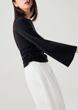 Boat Neck Bell Sleeve Fitted Long Top