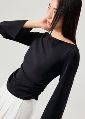 Boat Neck Bell Sleeve Fitted Long Top