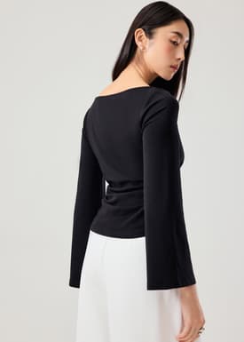 Boat Neck Bell Sleeve Fitted Long Top