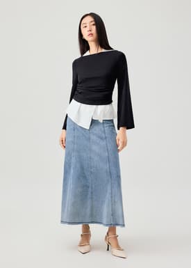 Boat Neck Bell Sleeve Fitted Long Top