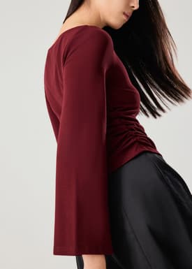 Boat Neck Bell Sleeve Fitted Long Top