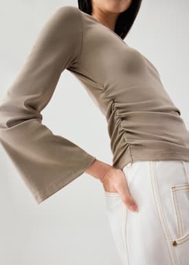 Boat Neck Bell Sleeve Fitted Long Top