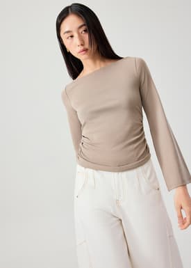 Boat Neck Bell Sleeve Fitted Long Top
