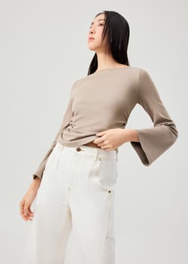 Boat Neck Bell Sleeve Fitted Long Top