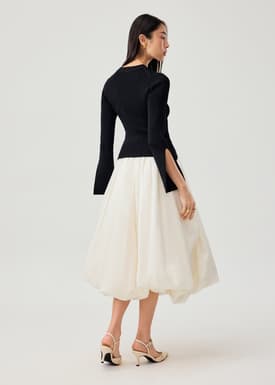 Asymmetric Hem Mock Neck Bell Sleeve Top