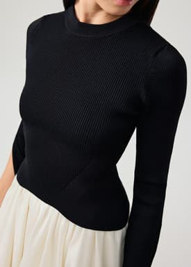 Asymmetric Hem Mock Neck Bell Sleeve Top