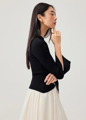 Asymmetric Hem Mock Neck Bell Sleeve Top
