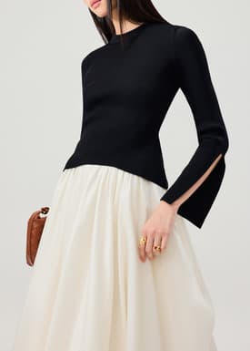 Asymmetric Hem Mock Neck Bell Sleeve Top