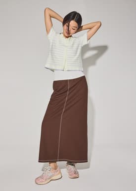 Relaxed Striped Knit Collared Button Down Top