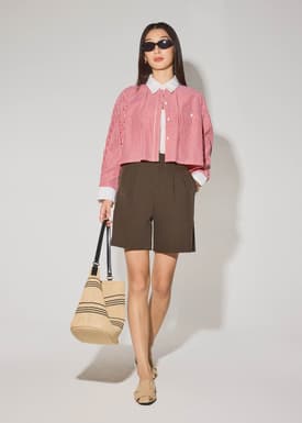RuchedReady® Striped Cotton Collared Boxy Button Down Top