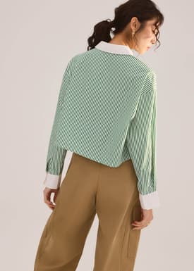 RuchedReady® Striped Cotton Collared Boxy Button Down Top