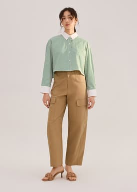 RuchedReady® Striped Cotton Collared Boxy Button Down Top