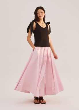 Ribbon Tie Scoop Neck Fitted Top