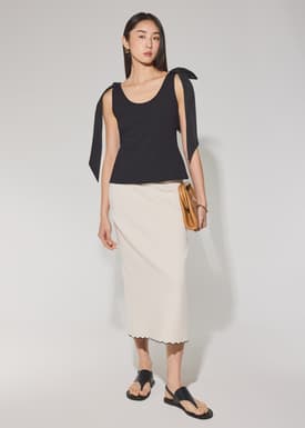 Ribbon Tie Scoop Neck Fitted Top