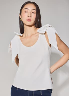 Ribbon Tie Scoop Neck Fitted Top