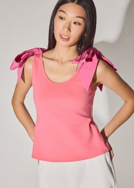 Ribbon Tie Scoop Neck Fitted Top