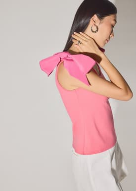 Ribbon Tie Scoop Neck Fitted Top