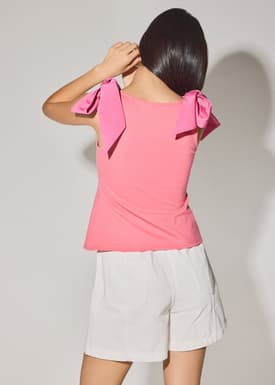 Ribbon Tie Scoop Neck Fitted Top