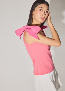 Ribbon Tie Scoop Neck Fitted Top