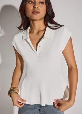 Knit Collared Peplum Polo Top