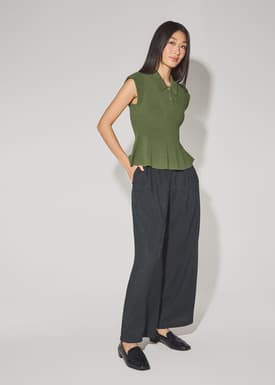 Knit Collared Peplum Polo Top