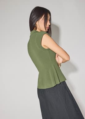 Knit Collared Peplum Polo Top