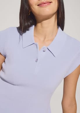 Knit Collared Peplum Polo Top