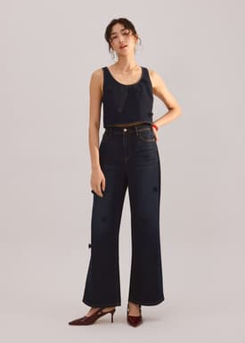 Denim Rosette Boxy Crop Top