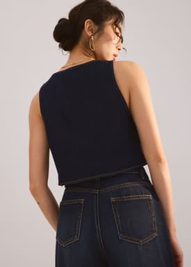 Denim Rosette Boxy Crop Top
