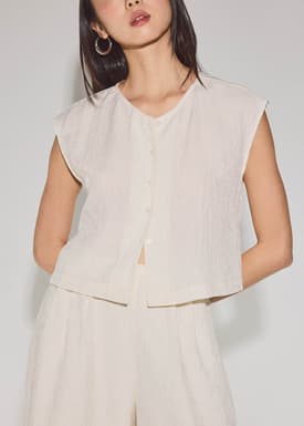 Relaxed Textured Lyocell Button Down Top