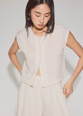 Relaxed Textured Lyocell Button Down Top