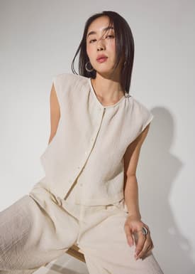 Relaxed Textured Lyocell Button Down Top