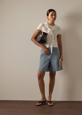 Knit Tie Collar Round Neck Top