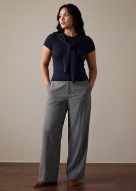 Knit Tie Collar Round Neck Top