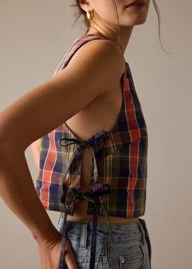 Multi-way Checkered Cotton Relaxed Top