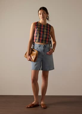 Multi-way Checkered Cotton Relaxed Top