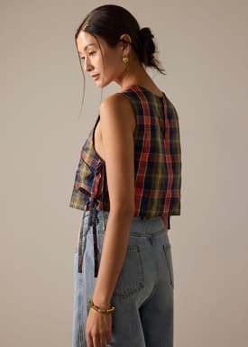 Multi-way Checkered Cotton Relaxed Top